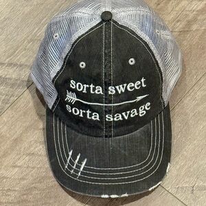 COPY - Sorta sweet sorta savage homemade Black Gray Trucker Hat adjustable Embr…